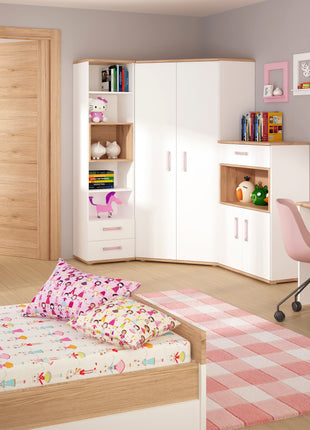 4KIDS Tall 2 Drawer Bookcase with Lilac Handles
