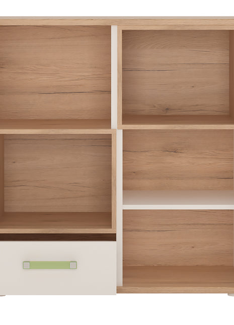 4KIDS 2 Door 1 Drawer Cupboard with 2 Open Shelves with Lemon Handles