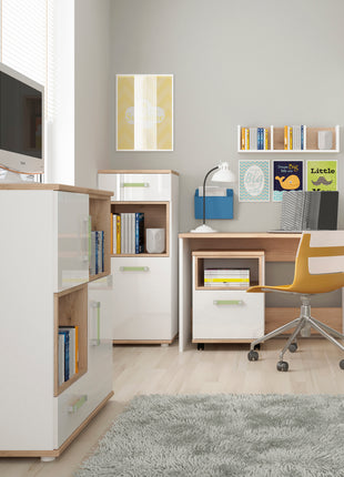 4KIDS 2 Door 1 Drawer Cupboard with 2 Open Shelves with Lemon Handles