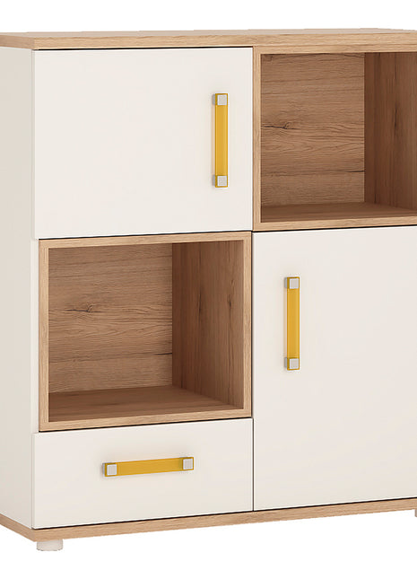 4KIDS 2 Door 1 Drawer Cupboard with 2 Open Shelves with Orange Handles