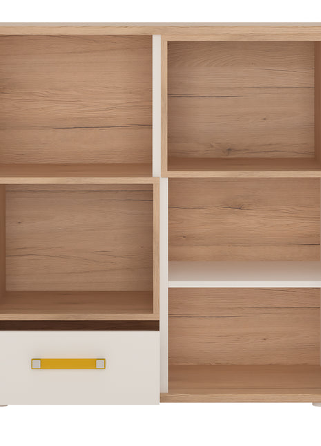 4KIDS 2 Door 1 Drawer Cupboard with 2 Open Shelves with Orange Handles