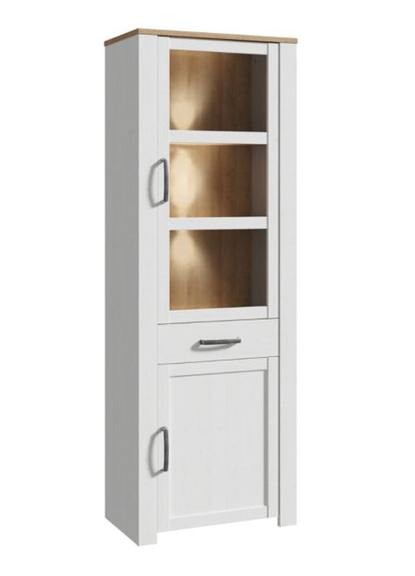 Bohol 2 Door 1 Drawer Narrow Display Cabinet Inkl. 2 x Lighting in Riviera Oak/White