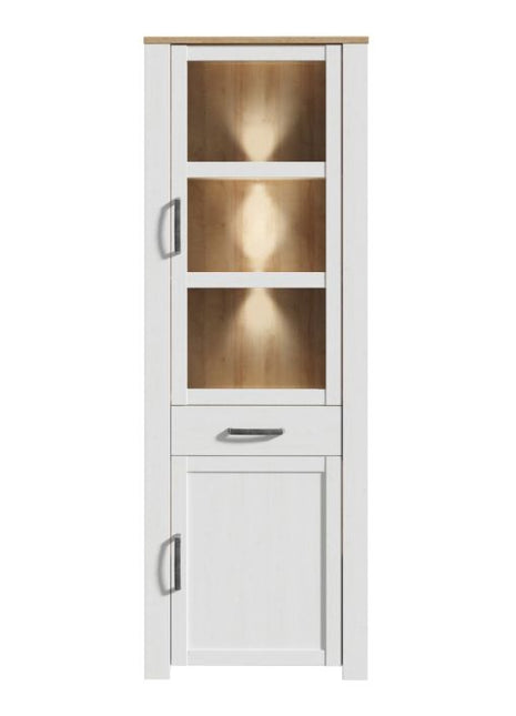 Bohol 2 Door 1 Drawer Narrow Display Cabinet Inkl. 2 x Lighting in Riviera Oak/White
