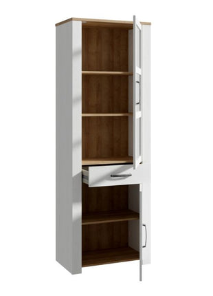Bohol 2 Door 1 Drawer Narrow Display Cabinet Inkl. 2 x Lighting in Riviera Oak/White