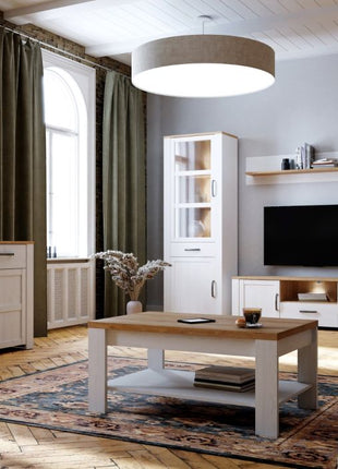 Bohol 2 Door 1 Drawer Narrow Display Cabinet Inkl. 2 x Lighting in Riviera Oak/White