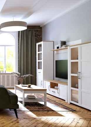 Bohol 2 Door 1 Drawer Narrow Display Cabinet Inkl. 2 x Lighting in Riviera Oak/White