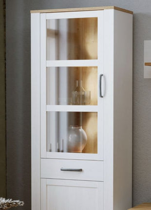 Bohol 2 Door 1 Drawer Narrow Display Cabinet Inkl. 2 x Lighting in Riviera Oak/White