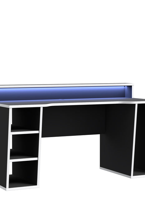Tezaur Black Gaming Desk with White Trim and Colour Changing LED