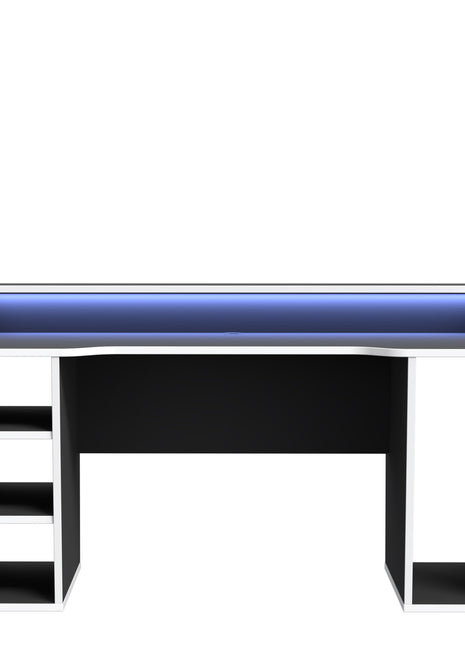 Tezaur Black Gaming Desk with White Trim and Colour Changing LED