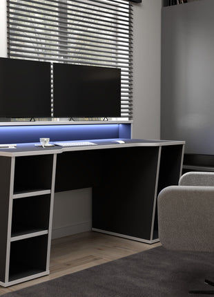 Tezaur Black Gaming Desk with White Trim and Colour Changing LED