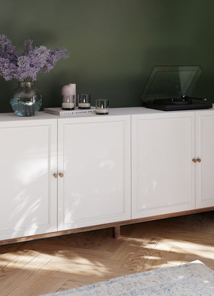 Wensley 4 Door 1 Drawer Sideboard in Light Grey and Oak