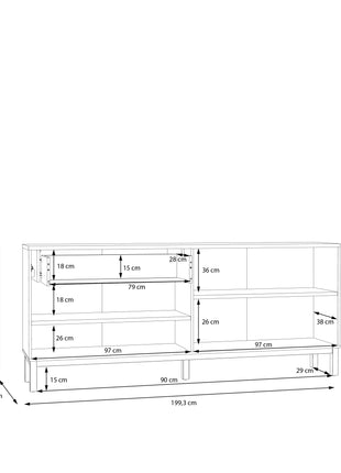 Wensley 4 Door 1 Drawer Sideboard in Light Grey and Oak