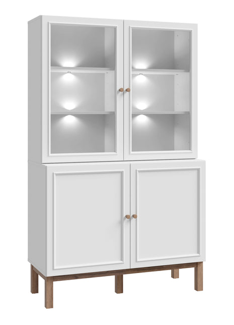 Wensley Display Cabinet with 2 Doors and 2 Glass Doors in Light Grey and Oak inc LED Lighting