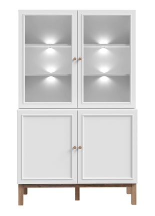Wensley Display Cabinet with 2 Doors and 2 Glass Doors in Light Grey and Oak