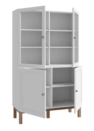 Wensley Display Cabinet with 2 Doors and 2 Glass Doors in Light Grey and Oak