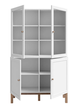 Wensley Display Cabinet with 2 Doors and 2 Glass Doors in Light Grey and Oak
