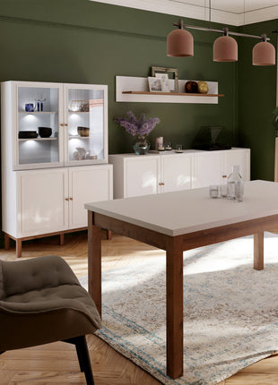 Wensley Display Cabinet with 2 Doors and 2 Glass Doors in Light Grey and Oak