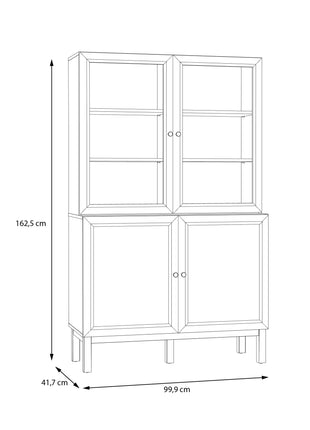 Wensley Display Cabinet with 2 Doors and 2 Glass Doors in Light Grey and Oak