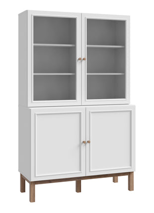 Wensley Display Cabinet with 2 Doors and 2 Glass Doors in Light Grey and Oak