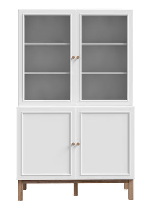 Wensley Display Cabinet with 2 Doors and 2 Glass Doors in Light Grey and Oak