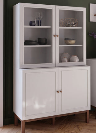 Wensley Display Cabinet with 2 Doors and 2 Glass Doors in Light Grey and Oak