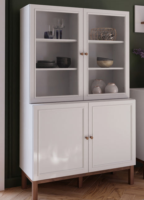 Wensley Display Cabinet with 2 Doors and 2 Glass Doors in Light Grey and Oak