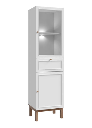 Wensley Display Cabinet with 1 Door 1 Drawer and  1 Glass Door in Light Grey and Oak