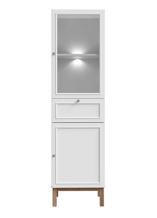 Wensley Display Cabinet with 1 Door 1 Drawer and  1 Glass Door in Light Grey and Oak