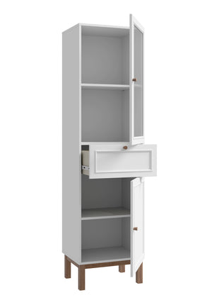 Wensley Display Cabinet with 1 Door 1 Drawer and  1 Glass Door in Light Grey and Oak inc LED Lighting