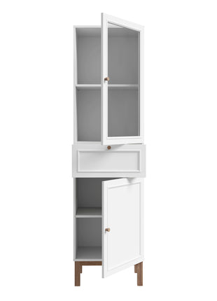 Wensley Display Cabinet with 1 Door 1 Drawer and  1 Glass Door in Light Grey and Oak