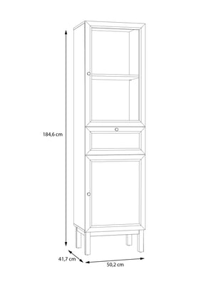 Wensley Display Cabinet with 1 Door 1 Drawer and  1 Glass Door in Light Grey and Oak