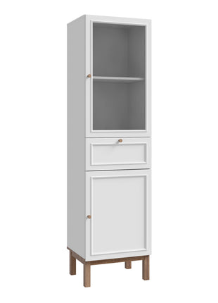 Wensley Display Cabinet with 1 Door 1 Drawer and  1 Glass Door in Light Grey and Oak