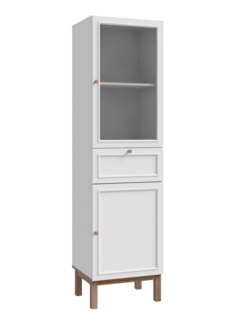 Wensley Display Cabinet with 1 Door 1 Drawer and  1 Glass Door in Light Grey and Oak