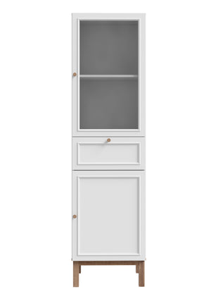 Wensley Display Cabinet with 1 Door 1 Drawer and  1 Glass Door in Light Grey and Oak