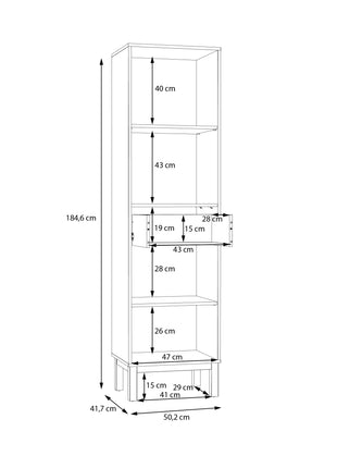 Wensley Display Cabinet with 1 Door 1 Drawer and  1 Glass Door in Light Grey and Oak