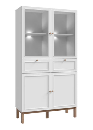 Wensley Display Cabinet with 2 Doors 2 Drawers and 2 Glass Doors in Light Grey and Oak