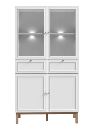 Wensley Display Cabinet with 2 Doors 2 Drawers and 2 Glass Doors in Light Grey and Oak
