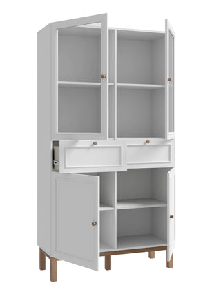 Wensley Display Cabinet with 2 Doors 2 Drawers and 2 Glass Doors in Light Grey and Oak inc LED Lighting