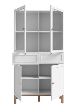 Wensley Display Cabinet with 2 Doors 2 Drawers and 2 Glass Doors in Light Grey and Oak