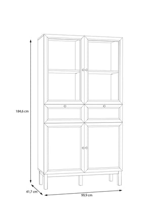 Wensley Display Cabinet with 2 Doors 2 Drawers and 2 Glass Doors in Light Grey and Oak