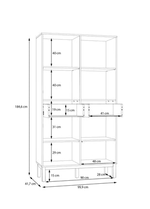 Wensley Display Cabinet with 2 Doors 2 Drawers and 2 Glass Doors in Light Grey and Oak