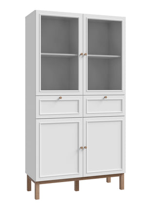 Wensley Display Cabinet with 2 Doors 2 Drawers and 2 Glass Doors in Light Grey and Oak