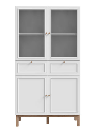 Wensley Display Cabinet with 2 Doors 2 Drawers and 2 Glass Doors in Light Grey and Oak
