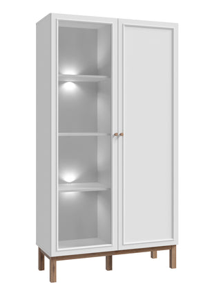 Wensley Display Cabinet with 1 Door and  1 Glass Door in Light Grey and Oak inc LED Lighting