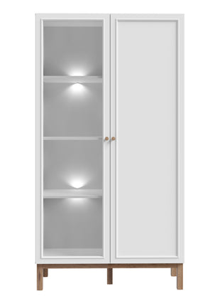 Wensley Display Cabinet with 1 Door and  1 Glass Door in Light Grey and Oak