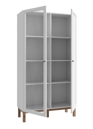 Wensley Display Cabinet with 1 Door and  1 Glass Door in Light Grey and Oak