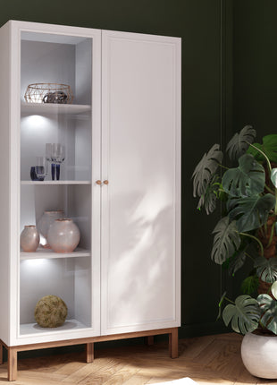 Wensley Display Cabinet with 1 Door and  1 Glass Door in Light Grey and Oak inc LED Lighting