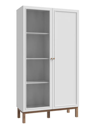 Wensley Display Cabinet with 1 Door and  1 Glass Door in Light Grey and Oak