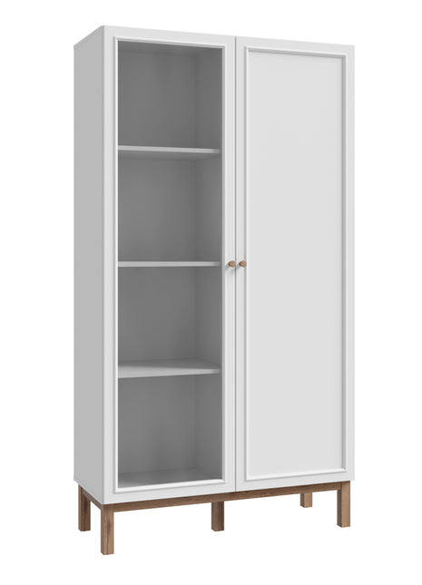 Wensley Display Cabinet with 1 Door and  1 Glass Door in Light Grey and Oak