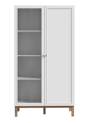 Wensley Display Cabinet with 1 Door and  1 Glass Door in Light Grey and Oak